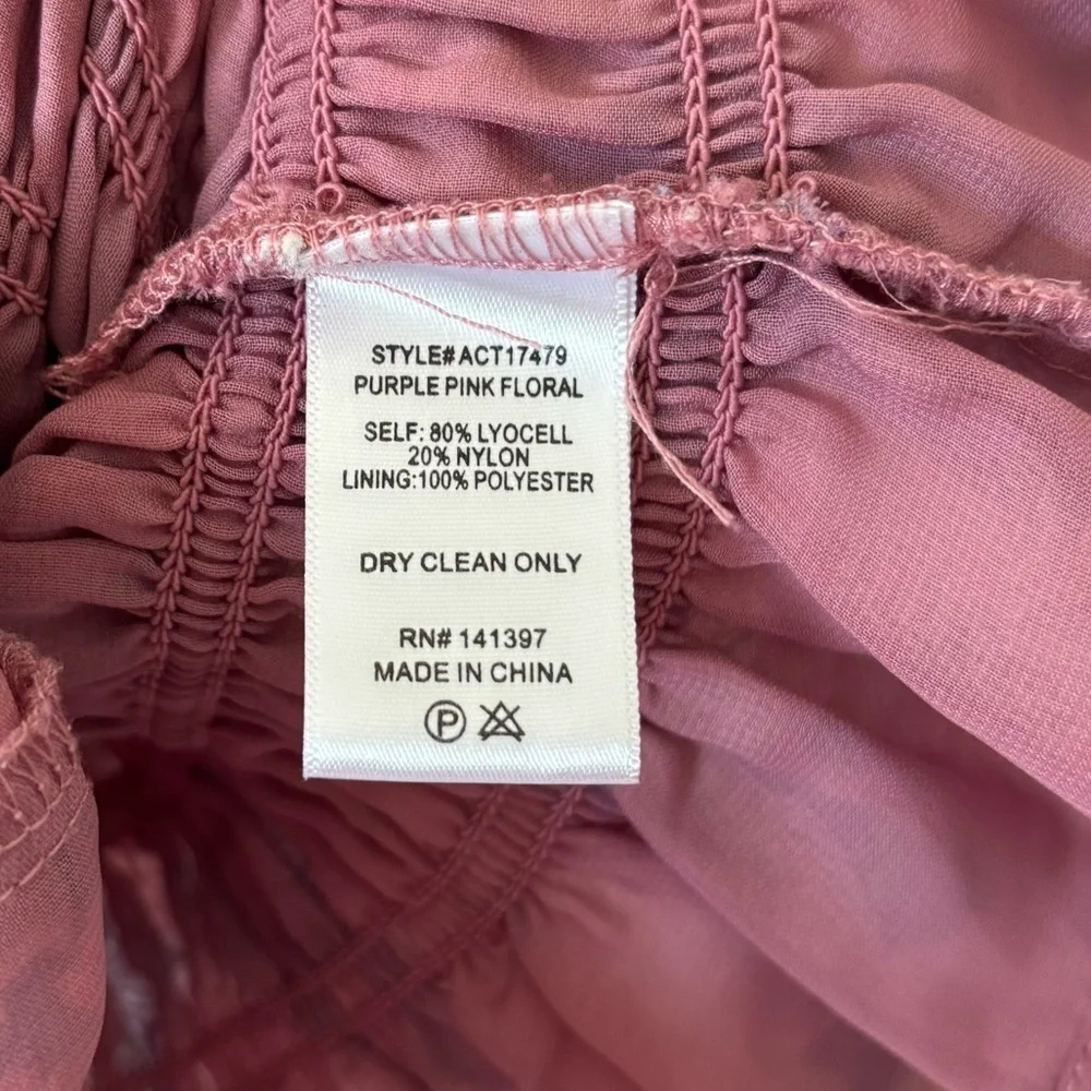 ASTR The Label Nicolette Square Neck Smocked Long Puff Sleeve Floral Pink Purple